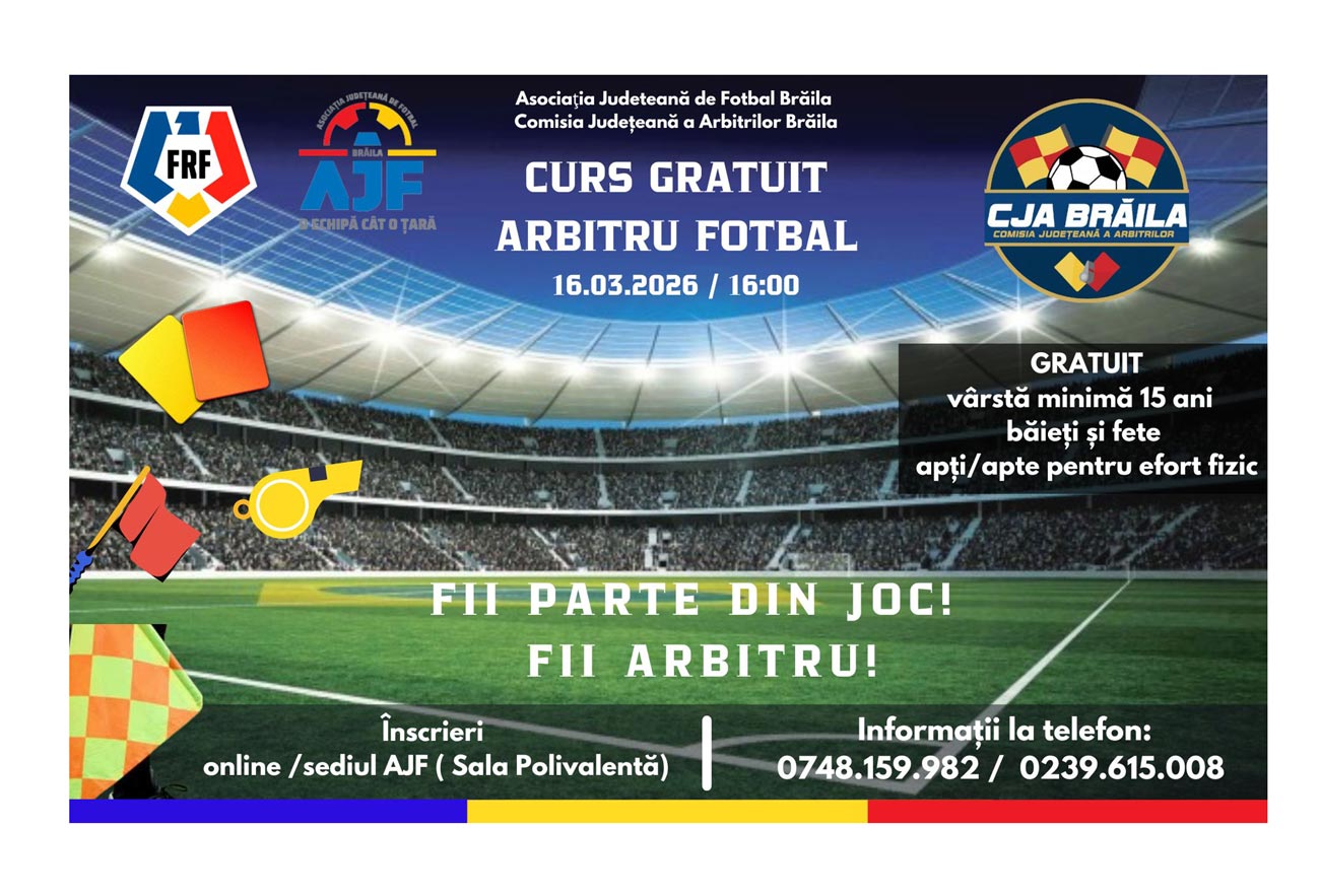 Școală de arbitri de fotbal organizată de AJF Brăila
