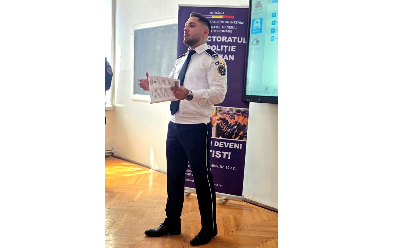 Experința unui om în uniformă! Un absolvent al Colegului Economic Brăila, devenit polițist, le-a vorbit liceenilor despre profesia sa