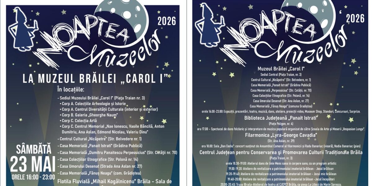 Noaptea Muzeelor la Brăila, șapte ore de spectacole, expoziții și bună dispoziție. Programul complet