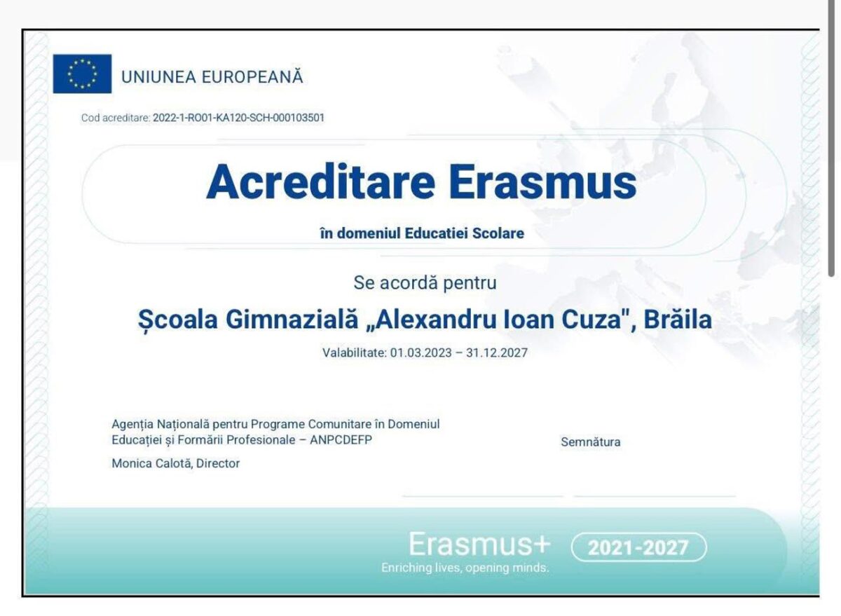 Trei ani de Acreditare Erasmus+, trei ani de investiție în educație. Bilanț european la Școala Gimnazială „Al. I. Cuza” din Brăila