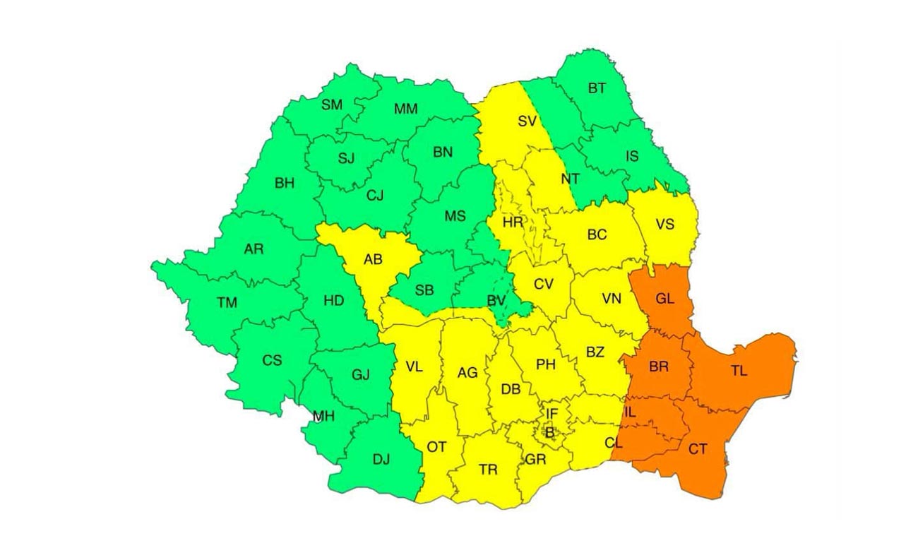 ANM anunță vreme severă: Brăila intră sub Cod Portocaliu de ploi torențiale și vijelii