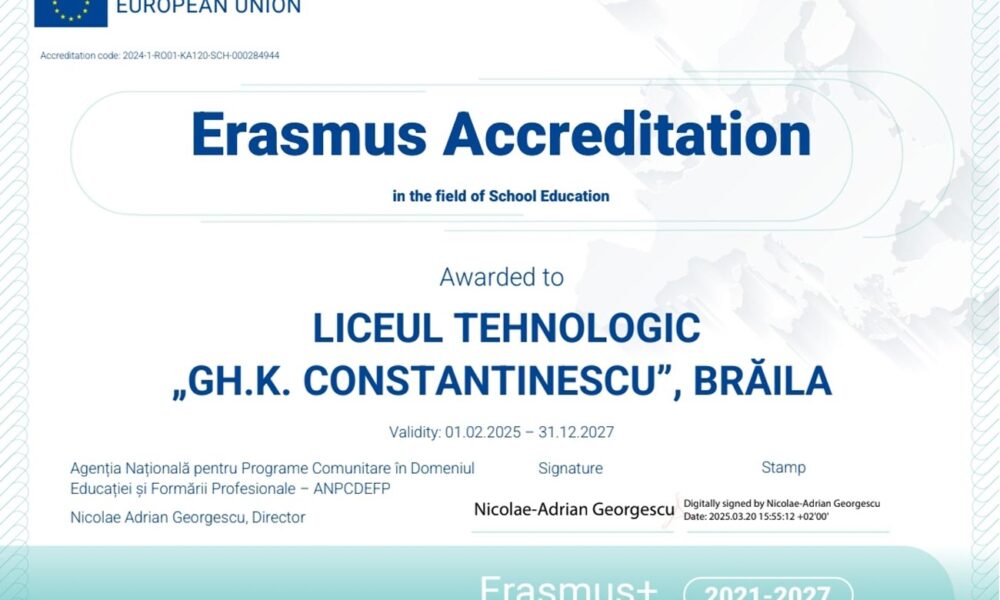 Ferestre deschise către Europa: Cum a transformat programul Erasmus+ viața la Liceul Tehnologic „Gheorghe K. Constantinescu” din Brăila