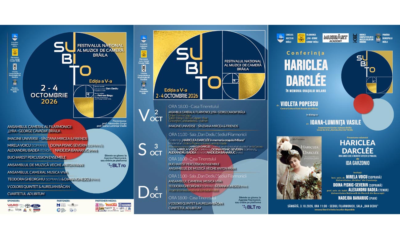 SUBITO 2026. Brăila redevine capitala muzicii de cameră
