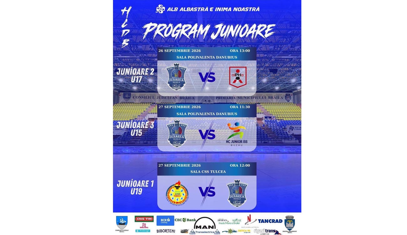 Teste oficiale pentru junioarele de la HC Dunărea Brăila pe 26 și 27 septembrie