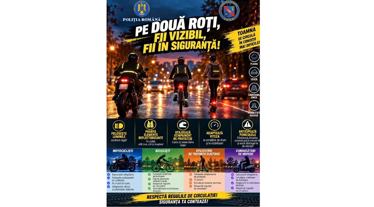 Motocicliști, mopediști, bicicliști și conducători de trotinete, în atenția polițiștilor