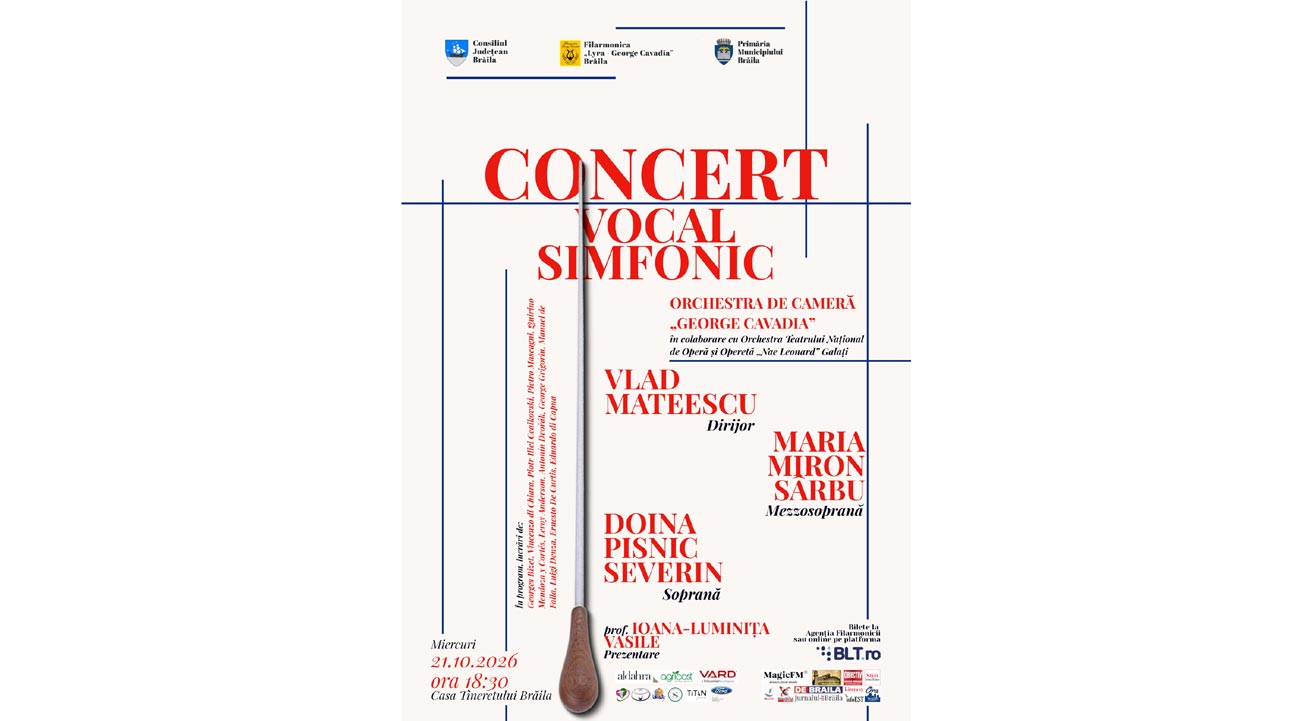 Concert vocal-simfonic la Casa Tineretului din Brăila. Două soliste, alături de Orchestra de Cameră „George Cavadia”
