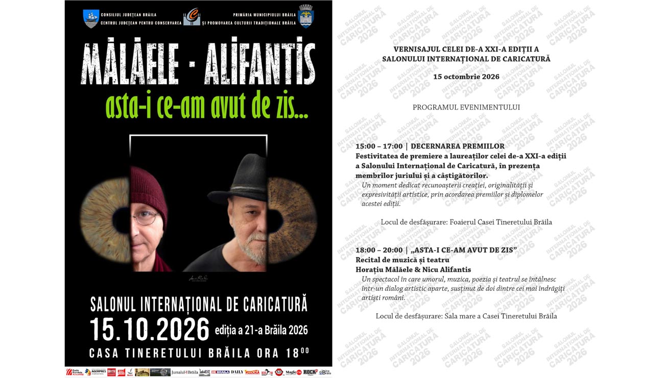 Caricaturiști din 57 de țări la ediția 2026 a Salonului Internațional de Caricatură de la Brăila