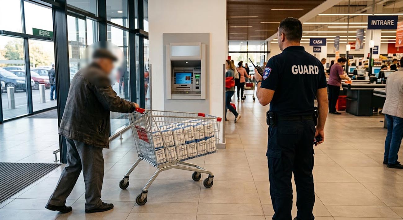A plătit la casă dar și-a uitat cumpărăturile în holul hipermarket-ului