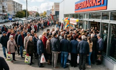 Îmbulzeală la inaugurarea unui magazin alimentar